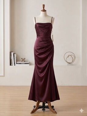 Burgundy Cowl-Neck Formal Maxi Dress